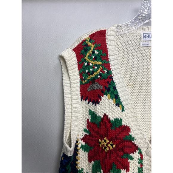 Vtg Ashley XL Hand Knit Christmas Sweater Cardigan V-Neck Button - Picture 5 of 10